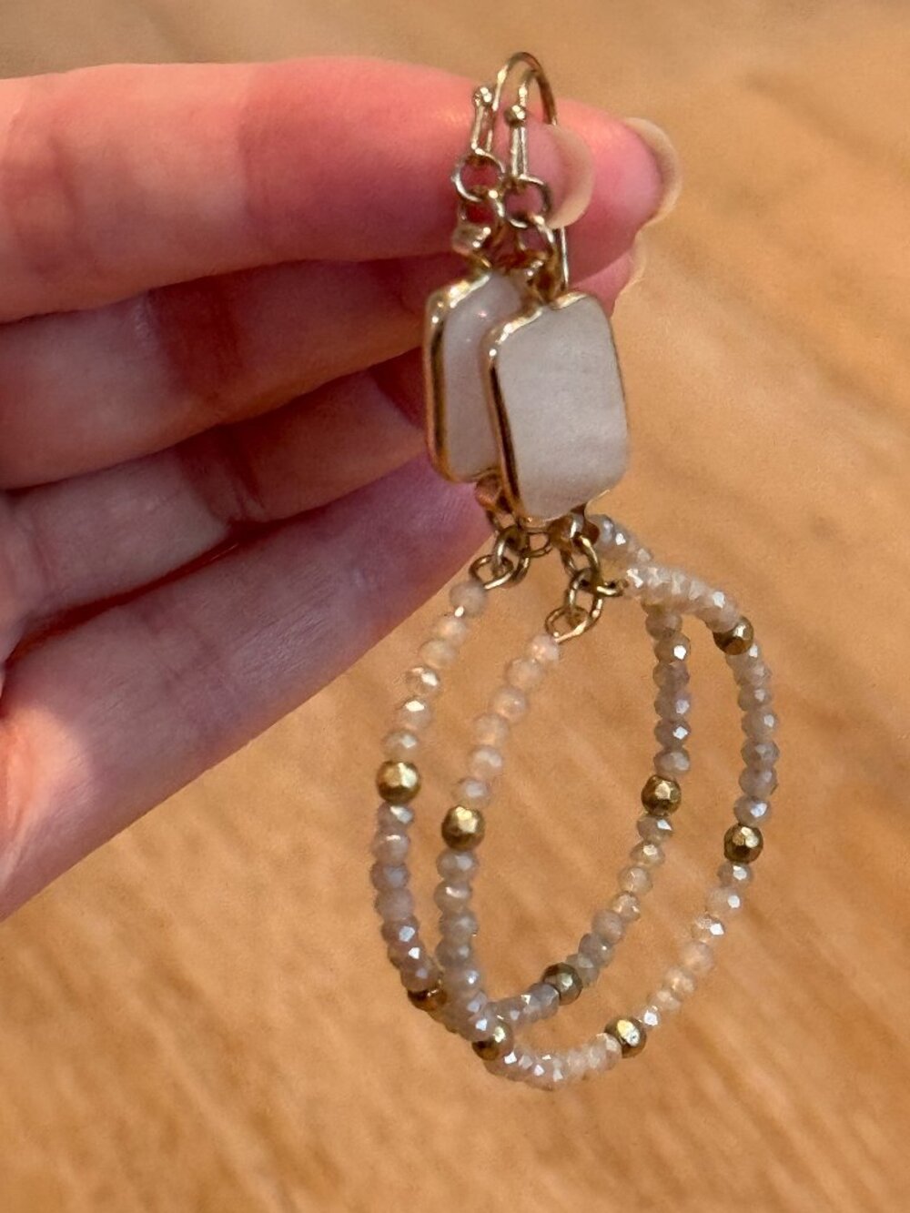 Light Pink with Gold Accents Bead and Stone Earrings NEW